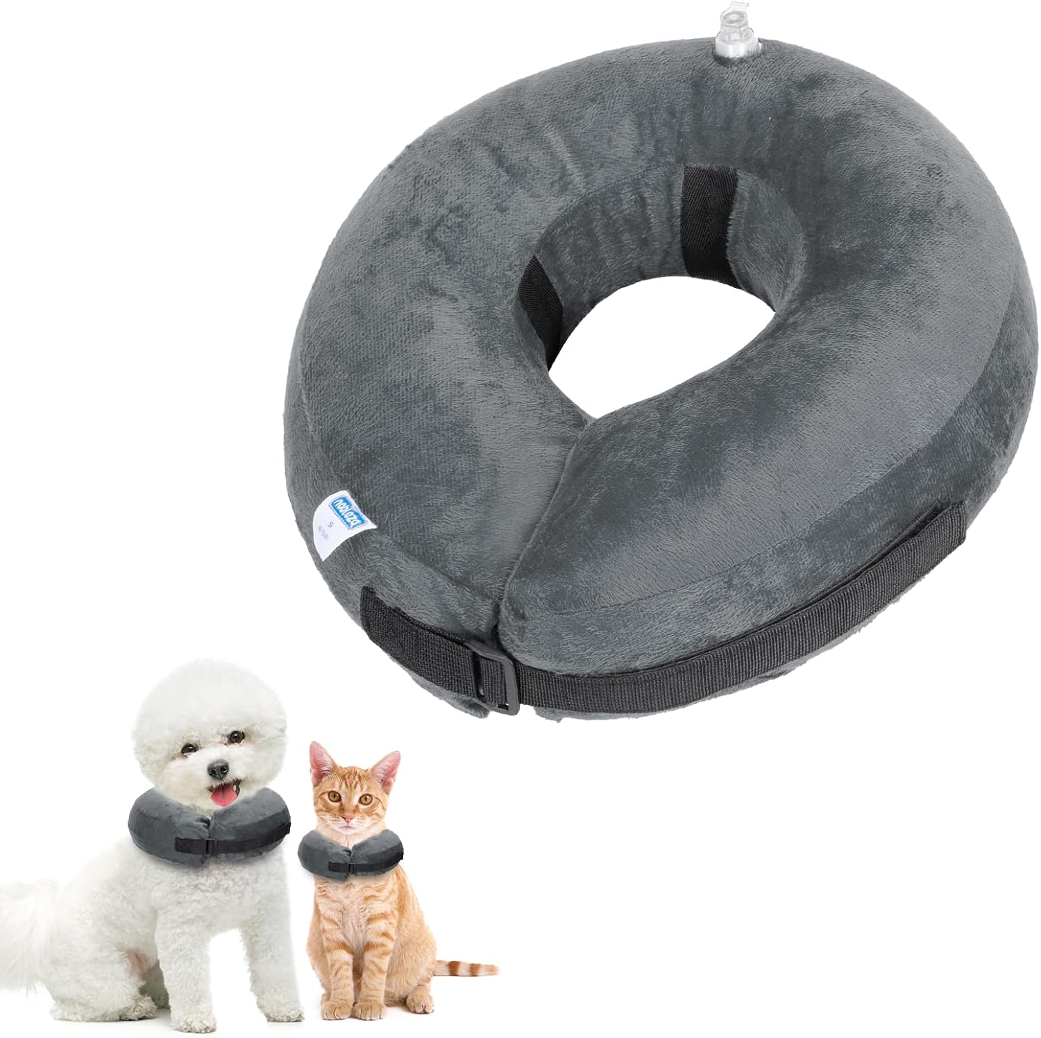 Nobleza - Collar de Recuperación Inflable para Perro Gato, Ajustable Collar Isabelino para Mascotas, Inflable Collar de Protección para Gatos Perros Recuperación de Cirugía o Heridas, Gris(S)