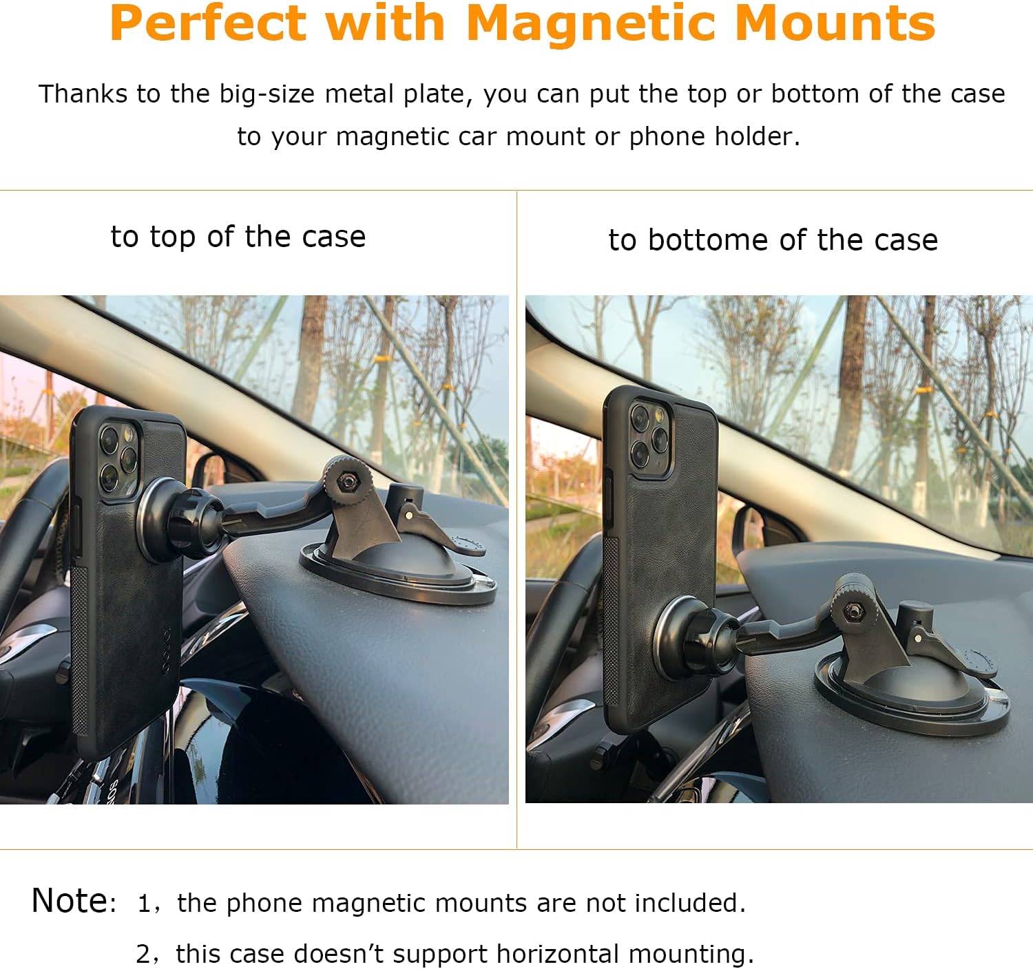 Flash Deals - 50% OFF Molzar GripBig Series iPhone 11 Pro Case with TPU and Faux Leather, Built-in Metal Plate for Magnetic Car Mount, Wireless Charging Support, Compatible with iPhone 11 Pro, Black/Black