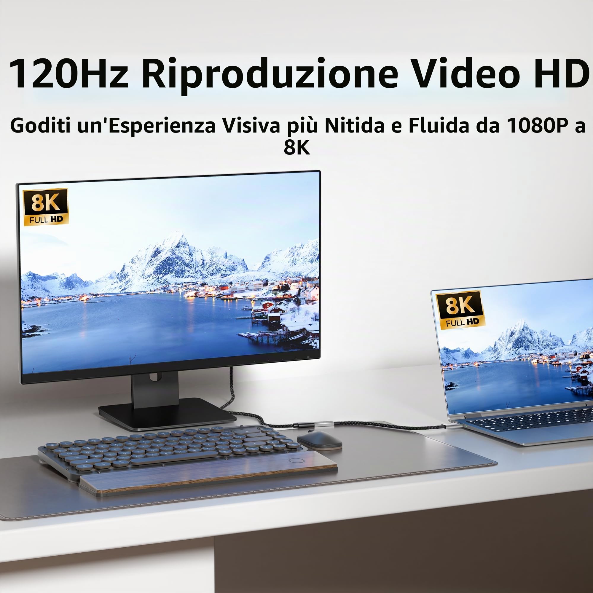 3 M Lungo Cavo Prolunga USB C Compatibile con Thunderbolt 5/4/3,USB-C Maschio-Femmina 40Gbps Trasmissione Dati,240W 5A Ricarica Rapida,8K@120Hz Video per Monitor/Laptop/SSD/Docking.