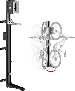 MADAMO Fahrradlift schwenkbar - Fahrrad Wandhalterung vertikal (bis 32kg) - Fahrradaufhängung Wand - Bike Wall Mount für Garagen Ordnung - Für alle Fahrradtypen inkl E-Bike, MTB & Rennrad - Schwarz