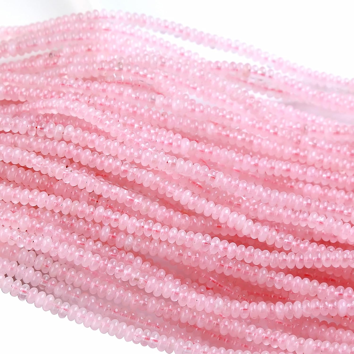 150PCS 2x4mm Natural Rose Quartz Rondelle Beads Abacus Disk Stone Beads Round Loose Spacer Gemstone Beads for DIY Bracelet Necklace Jewelry Making