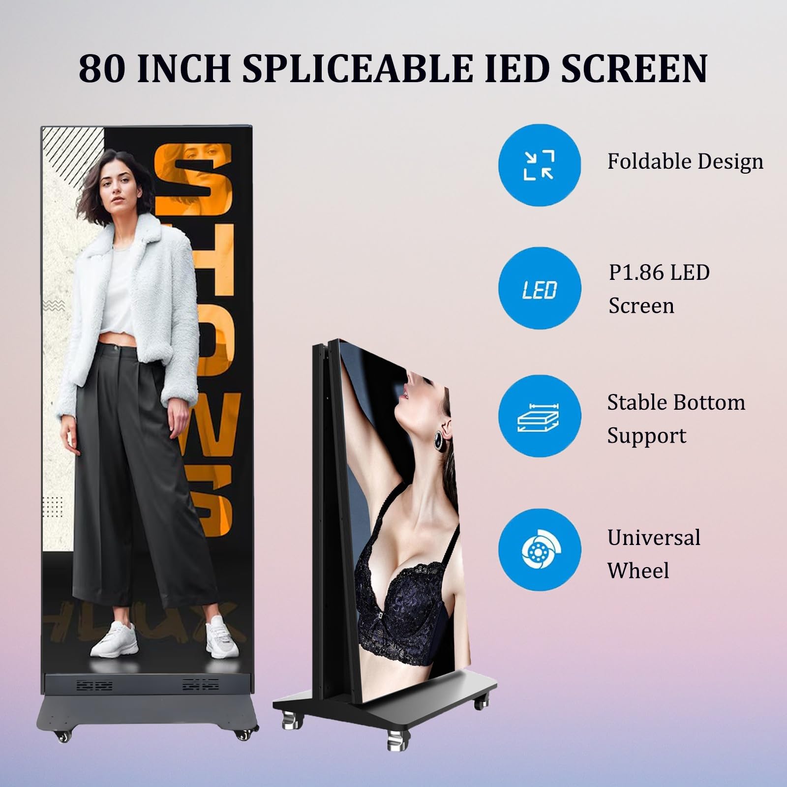 80 pulgadas LED plegable cartel de la pantalla de señalización digital de quiosco LCD de publicidad de pantalla de pie de interior vertical de carteles con HDMI en/USB para alquileres(1pcs)