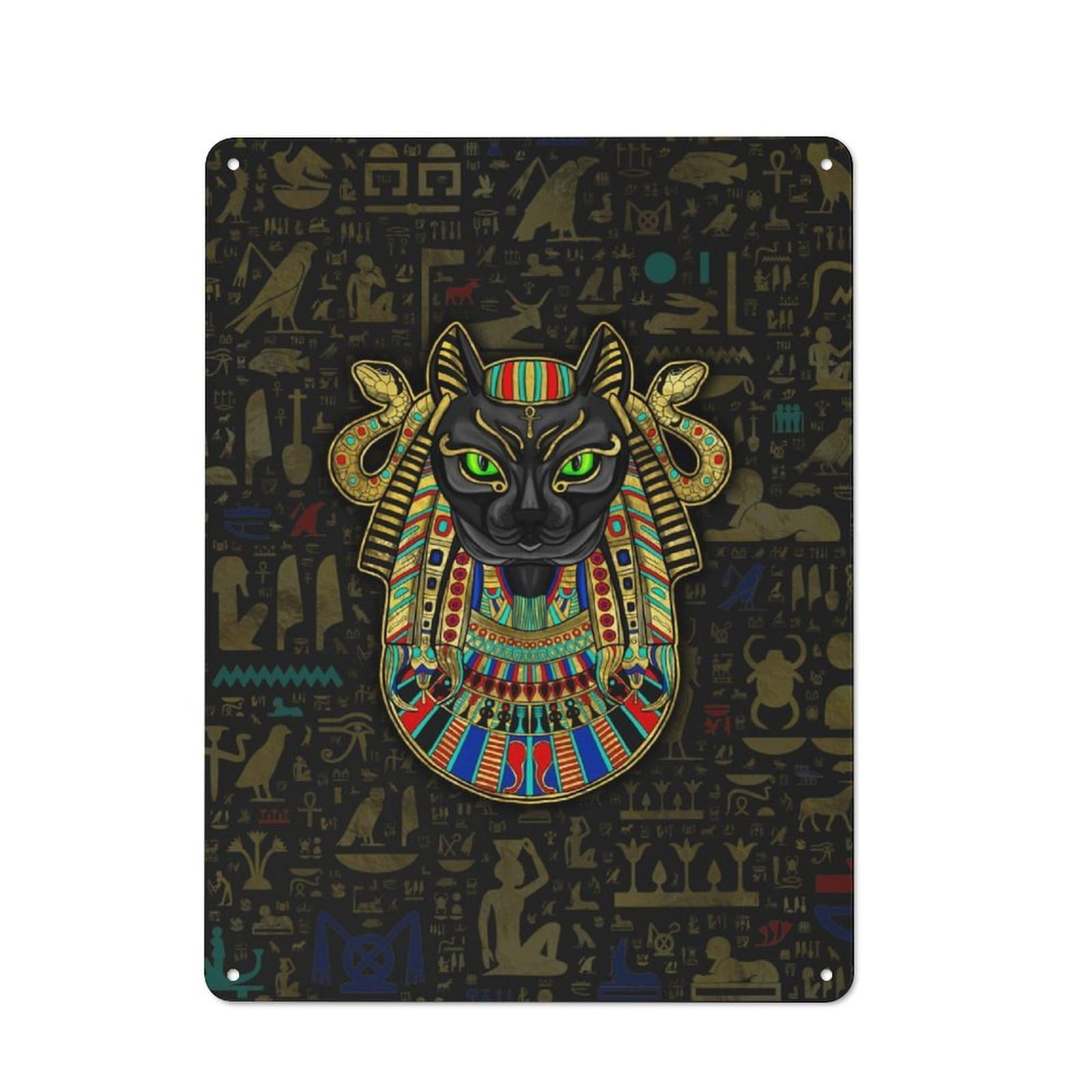 Junmoney Bastet Egyptian Goddess Printed Metal Sign 40X30cm For Kitchen Or Home Bar, Housewarming Present For People Styling Kitchen And Home Bar