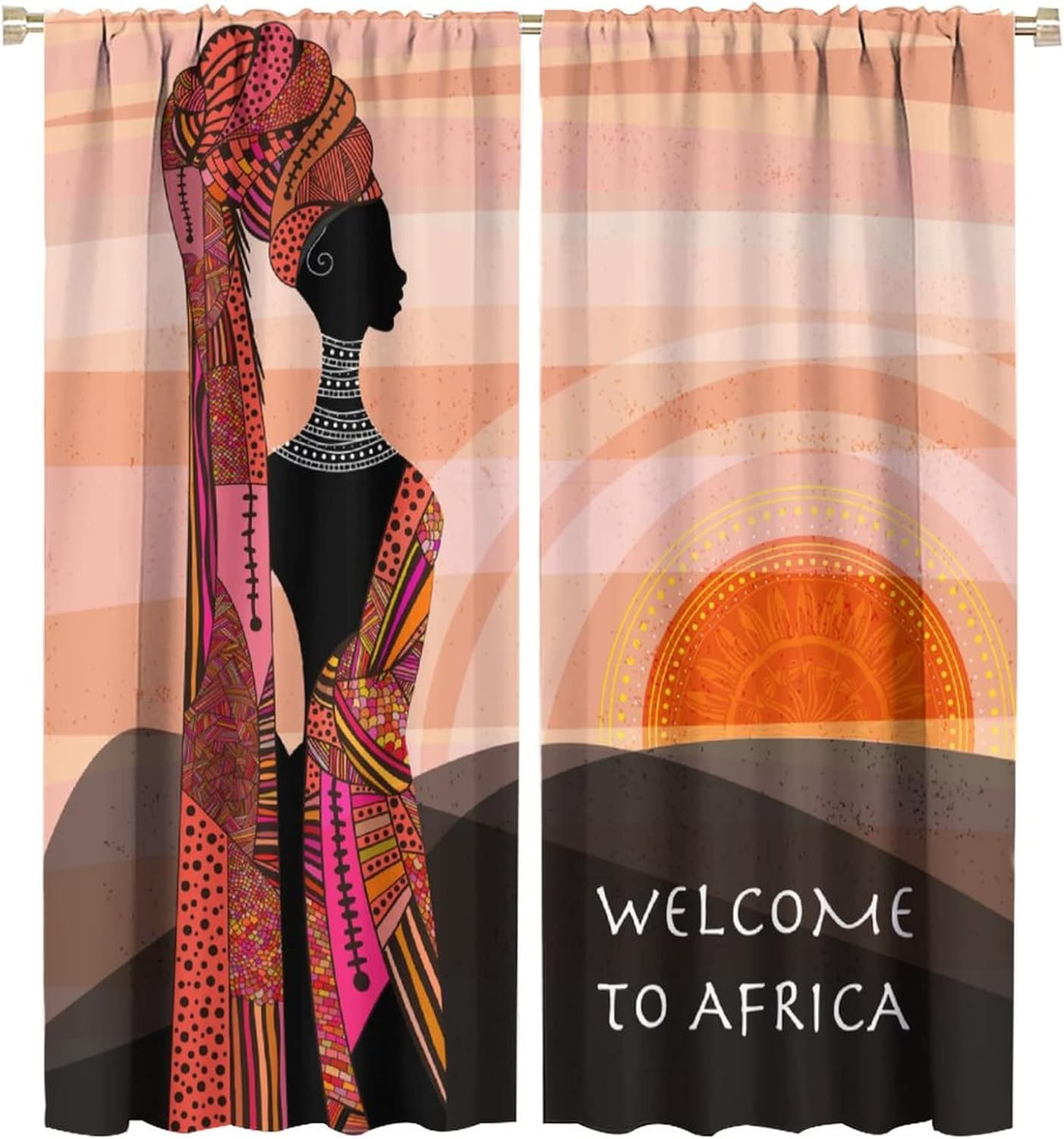 Beautiful Hand Drawn Curtain African Woman Curtain for Living Room Dining Children's Room Bedroom Blackout Rod Pocket Printed Window Drapes 55x63in