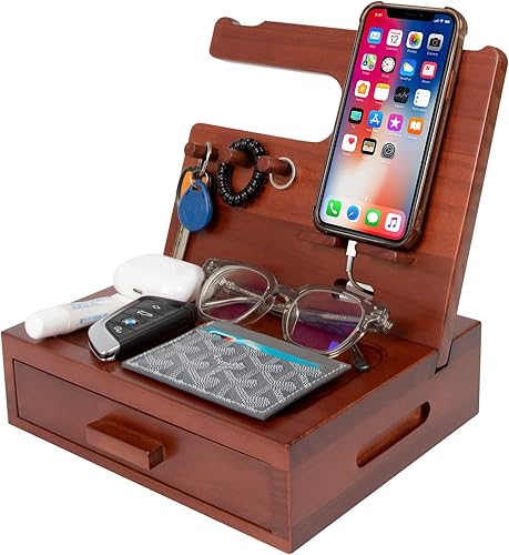 SolaJoy, organizador de mesita de noche de madera maciza, estación de acoplamiento, regalos para hombres, hecho de cedro, organizador versátil de disponible en Yaxa Peru