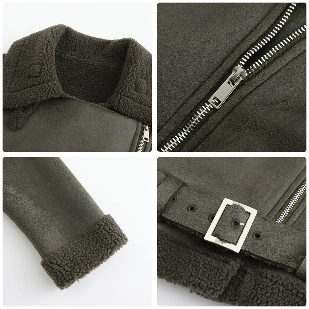 Giacca invernale da donna in pelle spessa con pelliccia integrata calda giacca in pelle scamosciata con cintura e risvolto