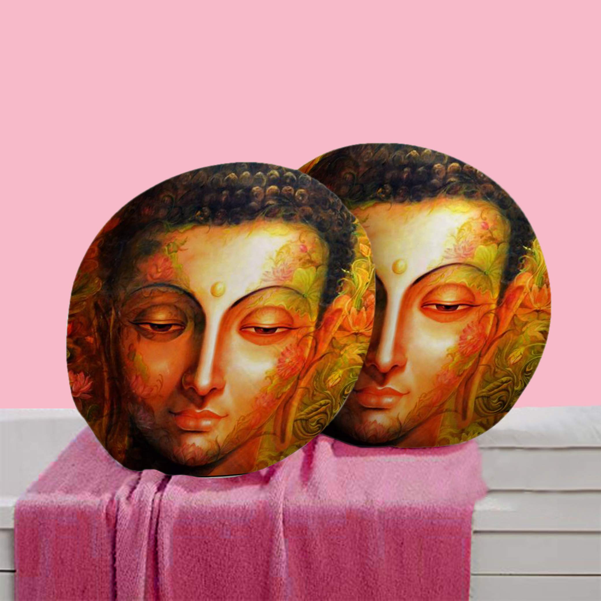 RADANYA Abstract Digitally Printed Round Cushion Cover Pillow Case Home Décor Set of 2,16 Inches,Multicolor