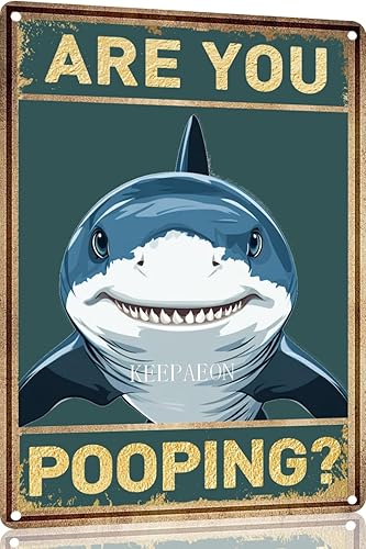 Cartel de metal vintage con texto en inglés "Are You Pooping" de tiburón, póster artístico divertido para decoración de baño, bar, cueva, hogar,