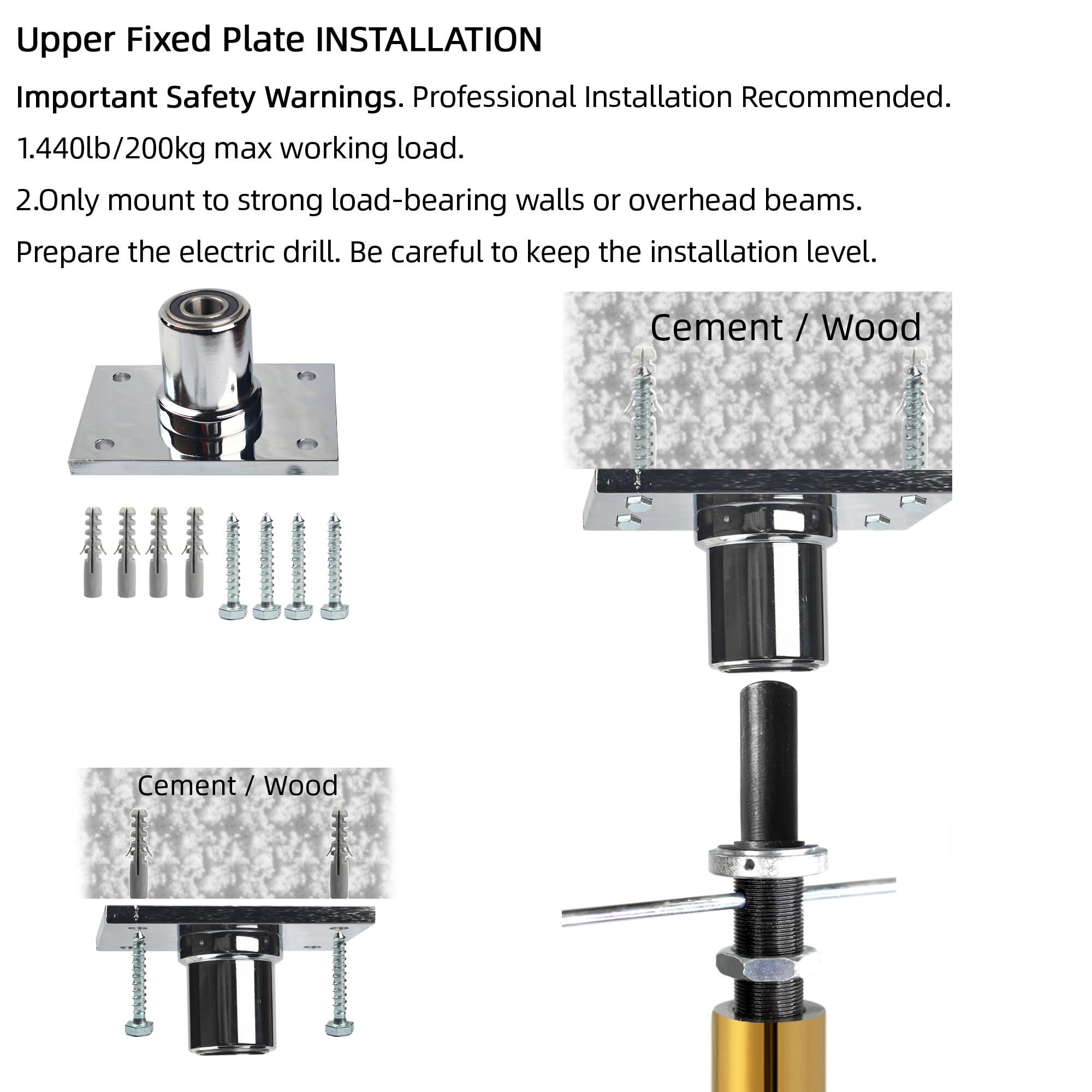 PRIORMAN Permanent Dance Pole with Fixed Plate Dancing Pole for Home Dance Pole with Ceiling Mount and Extension Accessories More Safety and Stability (Gold)