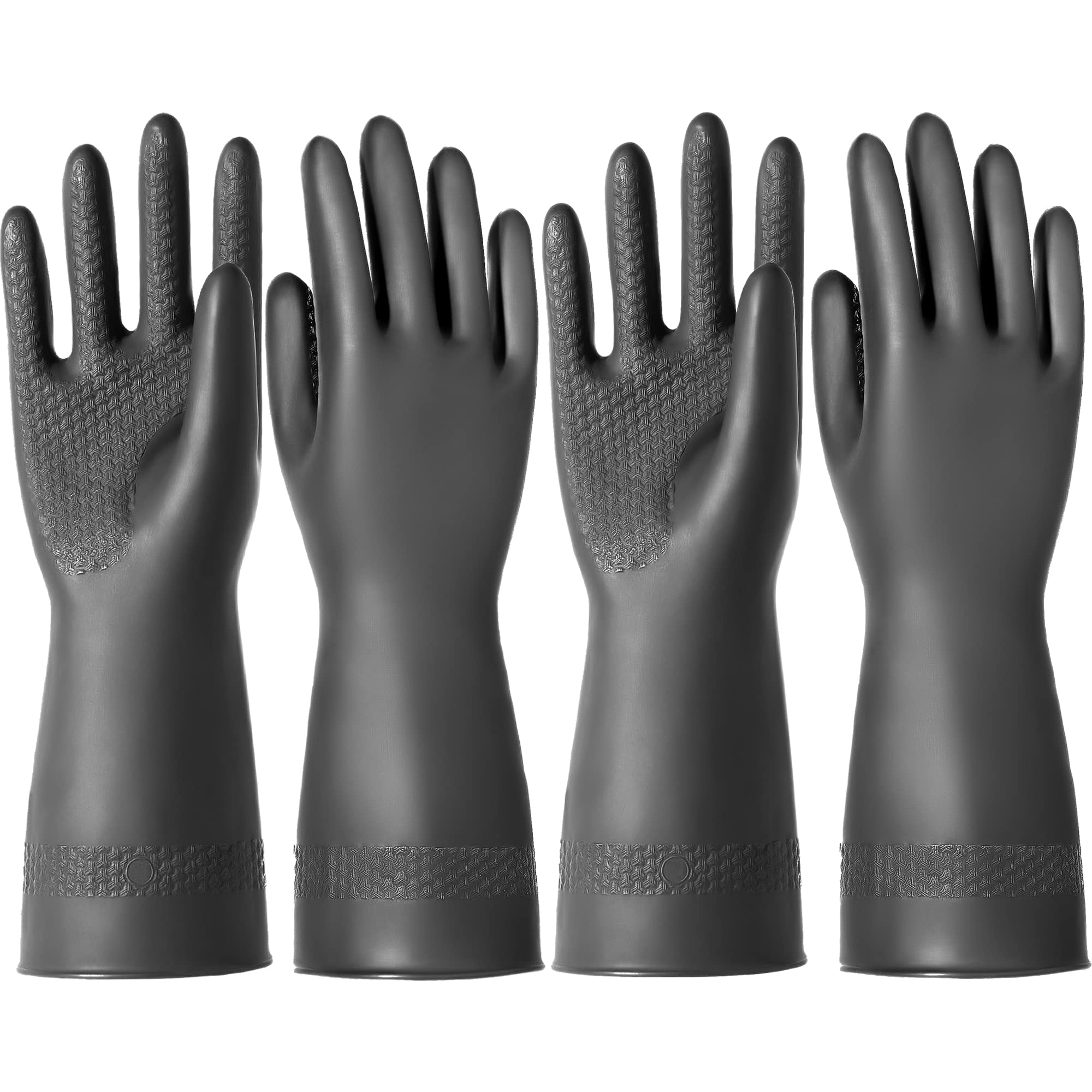 ROYAKI Chemical Resistant Gloves,Waterproof Cleaning Protective Safety Work Heavy Duty Industrial Latex Gloves,12.2",Black Size Medium(2 Pairs)