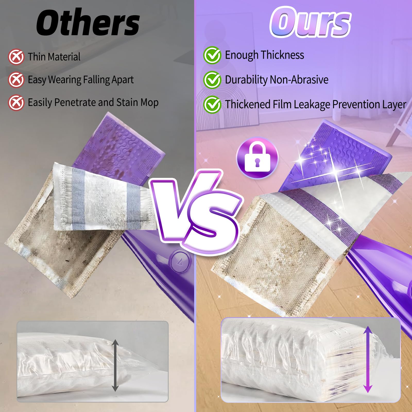 40 almohadillas de fregona desechables para mopa húmeda, repuesto para almohadillas húmedas Swiffer Wet Jet, repuesto compatible con almohadillas Swiffer Wet Jet de grosor y absorbentes para el hogar