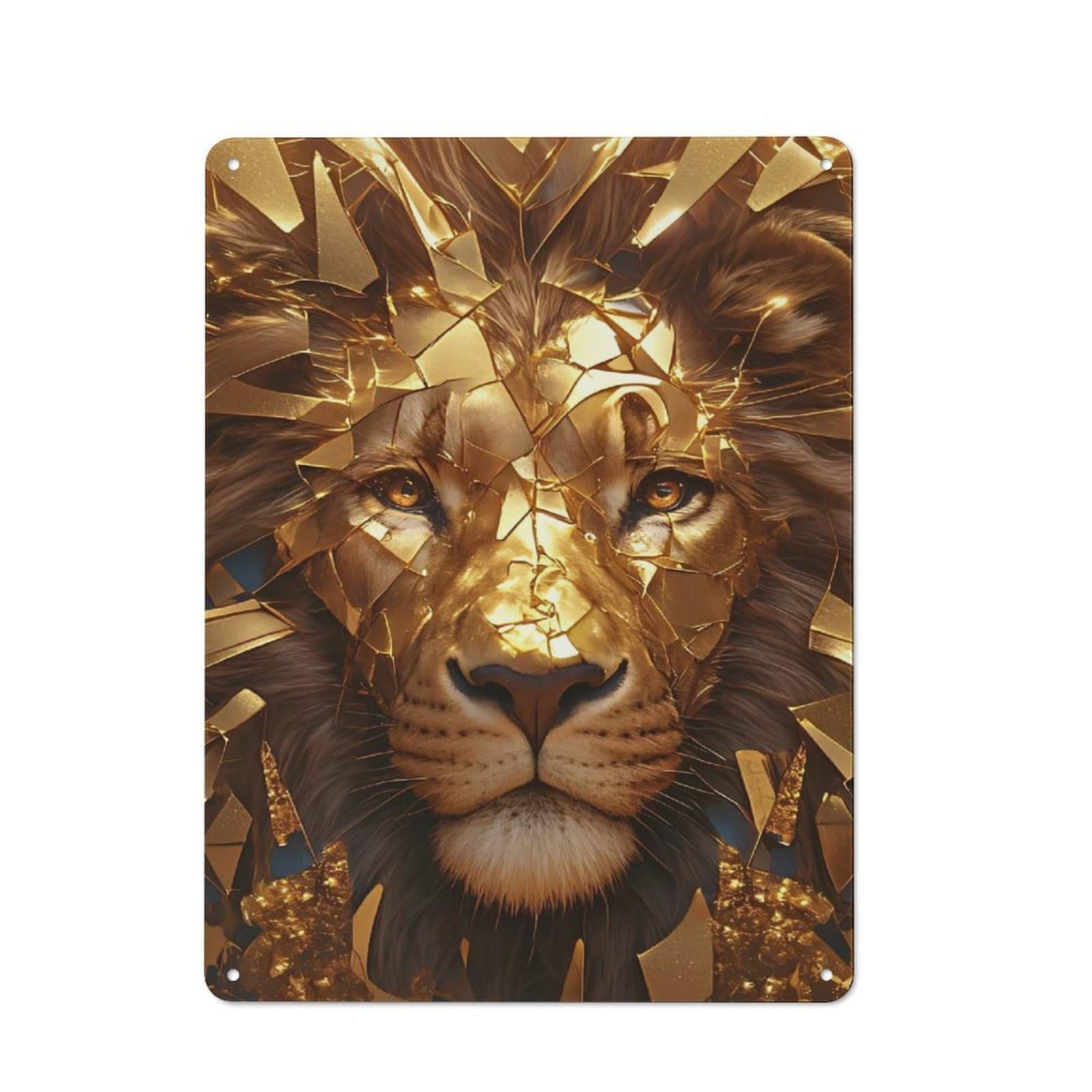 Junmoney Style-13 Metal Wall Sign 40X30cm Featuring Golden Lion With Shattered Mask For Café Or Home Bar, For Collectors Decorating Cafés And Home Bars
