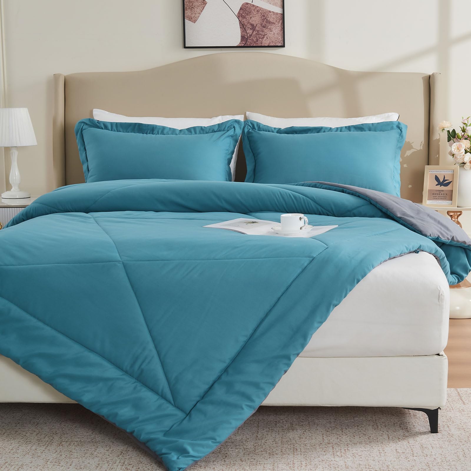 beeweed Summer Duvet Single Size, 4.5 Tog Down Alternative Comforter Set with 1 Pillow Shams, Reversible Coverless Duvet Microfiber Soft Bed Quilt for All Seasons, Machine Washable, 135x200cm