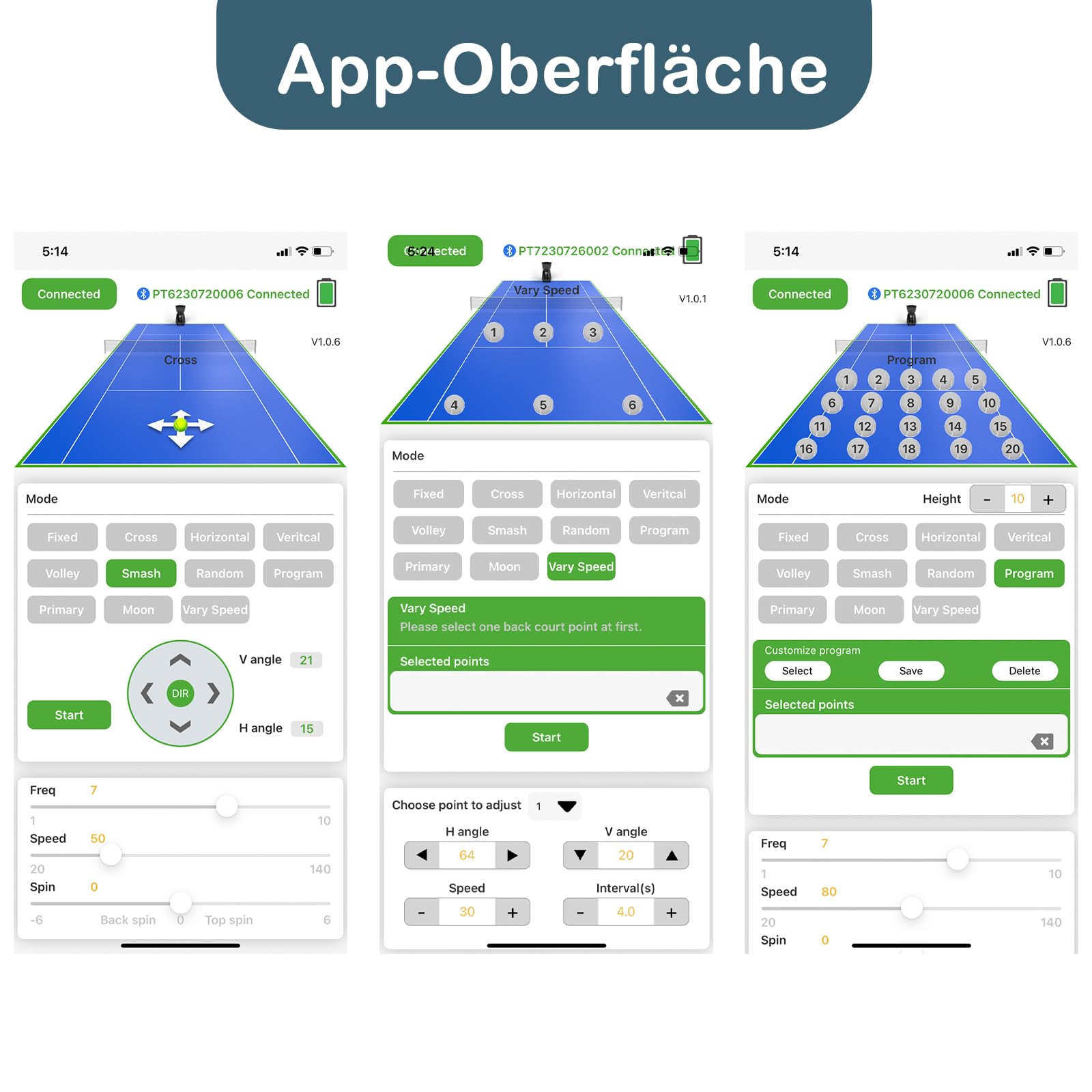 PUSUN PT-SMART Pro Tennisballmaschine - Premium Trainingsgerät mit APP-Steuerung (App für Apple Watch), 20 Landepunkte & 12 Modi, Tennis Trainer (4-6 Std. Laufzeit)