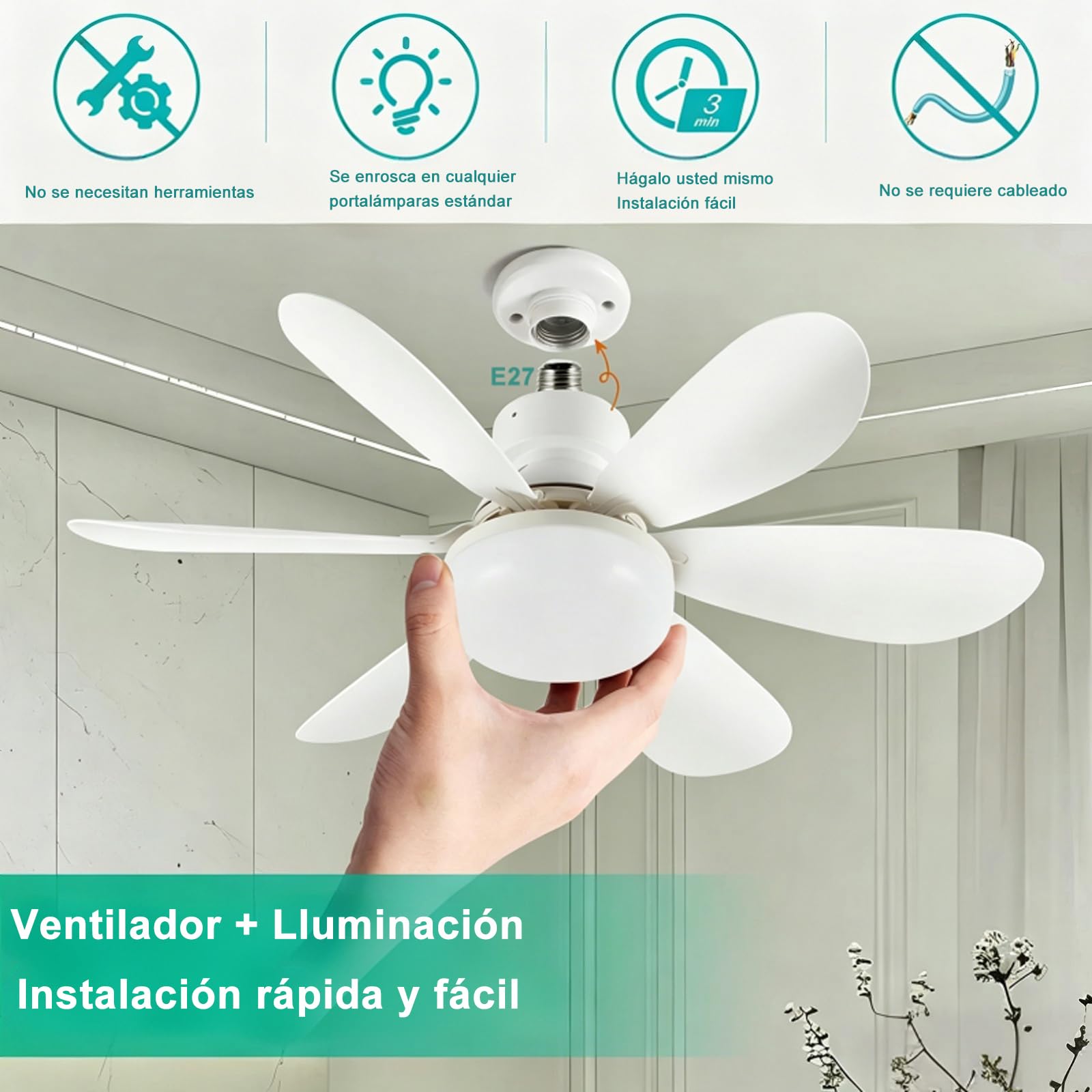 40W Regulable Ventilador de Techo, Lampara Ventilador 52 cm de 3 Modos