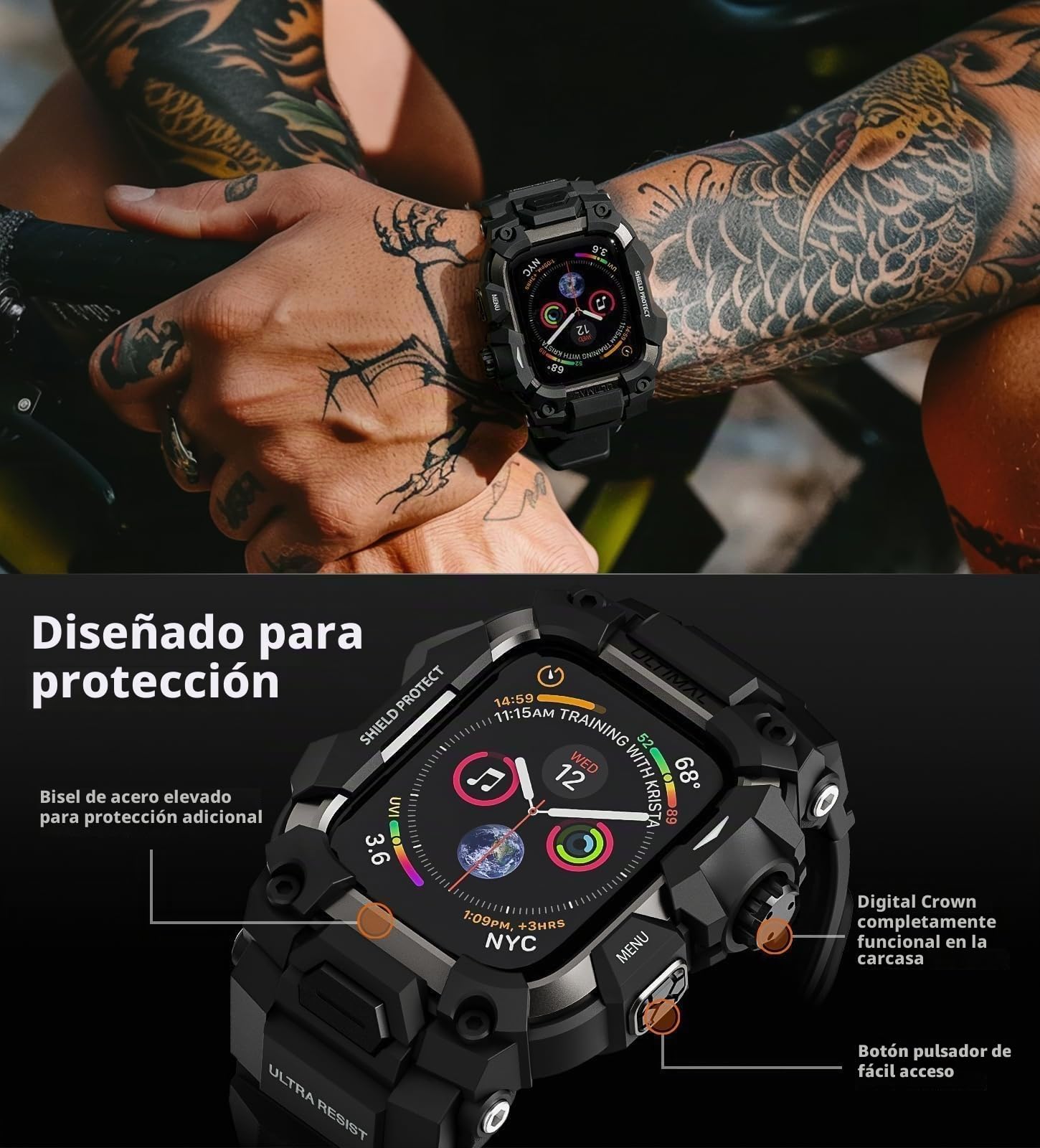 ULTIMAL Sports Bands Compatible with Apple Watch Strap 44mm/45mm, Military Protective Bumper Case, Rugged TPU iWatch Strap, Adjustable Band for Apple Watch Series 9 8 7 6 5 4 SE