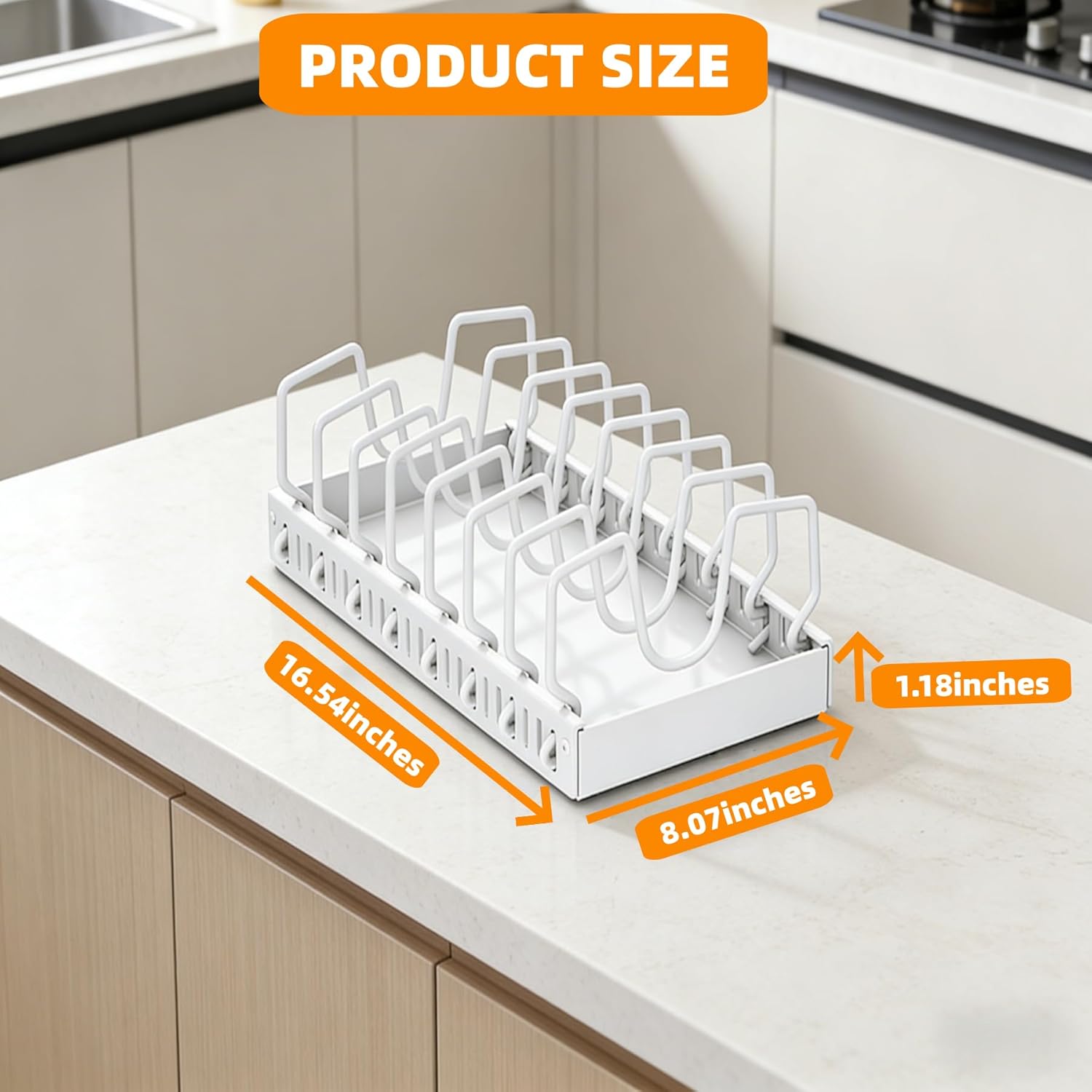 2Pack Expandable Under Cabinet Organizer Rack with 20 Adjustable Dividers for Pots, Pans, Lids & Bakeware, Kitchen Storage Holder for Cabinet Door, Fits Cutting Boards, White