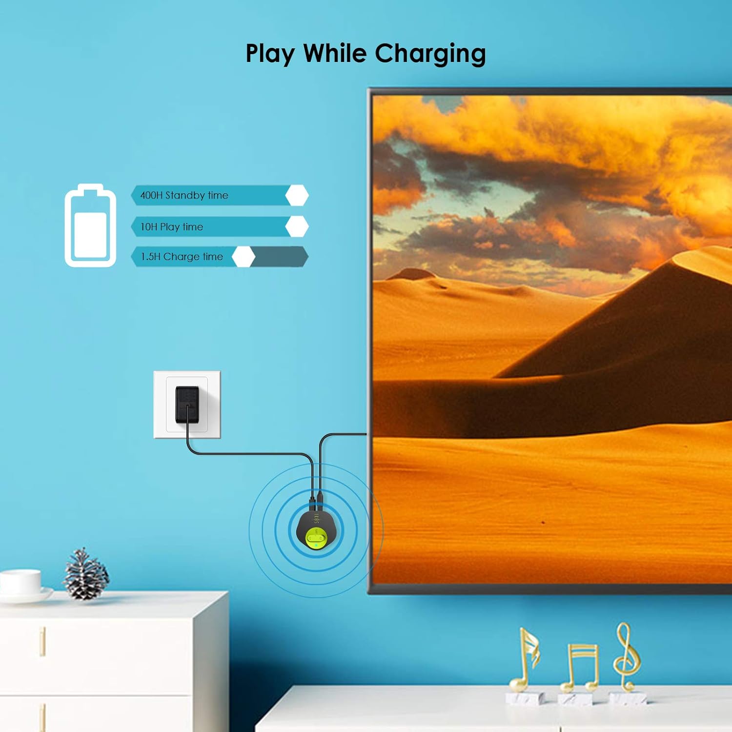 Creative Product Bluetooth 5.0 Transmitter for TV,IKOS 2-in-1 Wireless Audio Adapter for 2 Headphones,3.5mm AUX RCA Jack use on Airplanes,Boats or in Gym,for PC/AirPod/Speaker/Car/Home Stereo System