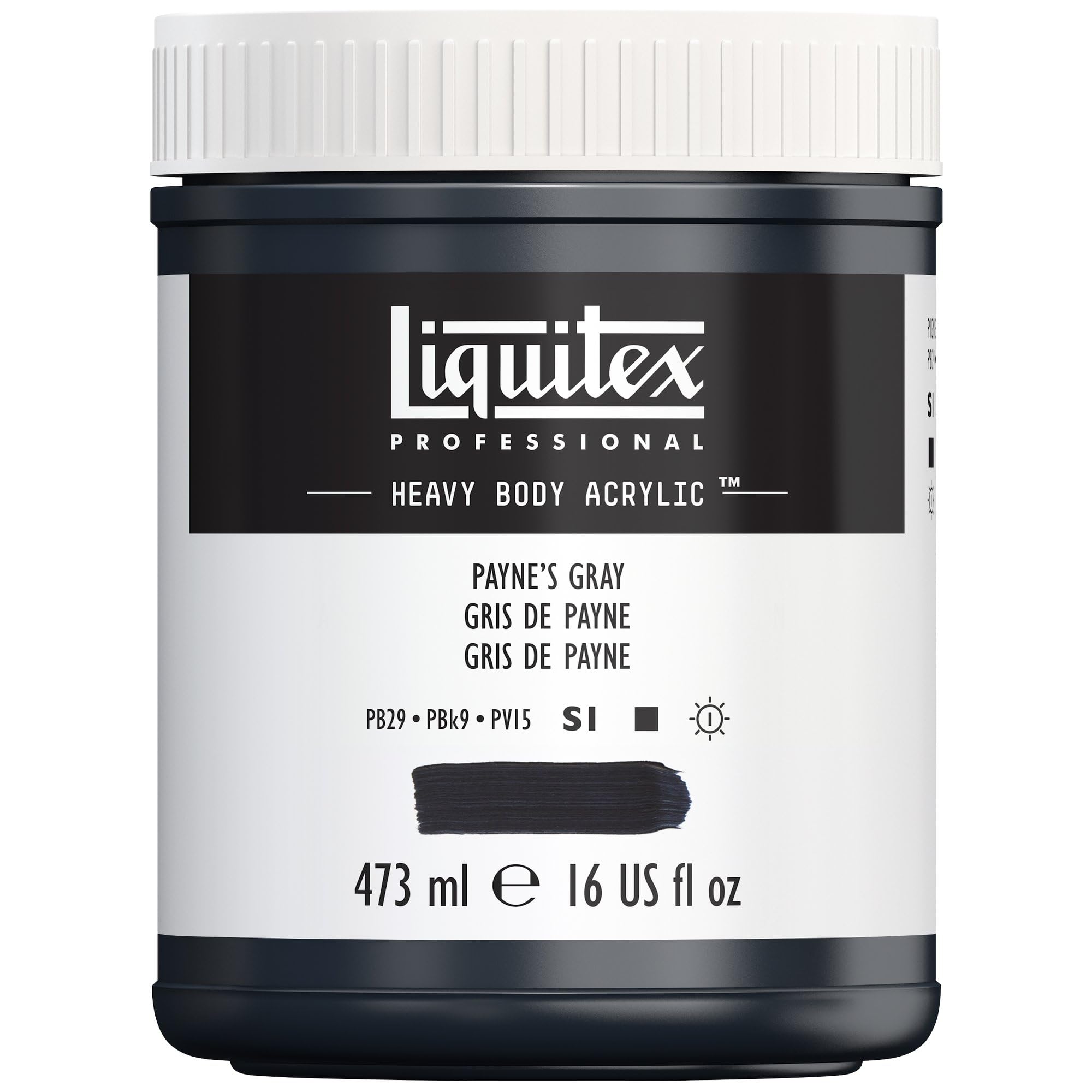 Liquitex 4412310 Professional Heavy Body Acrylfarbe in Künstlerqualität mit ausgezeichneter Lichtechtheit in buttriger Konsistenz, 473ml Topf - Paynes Grau