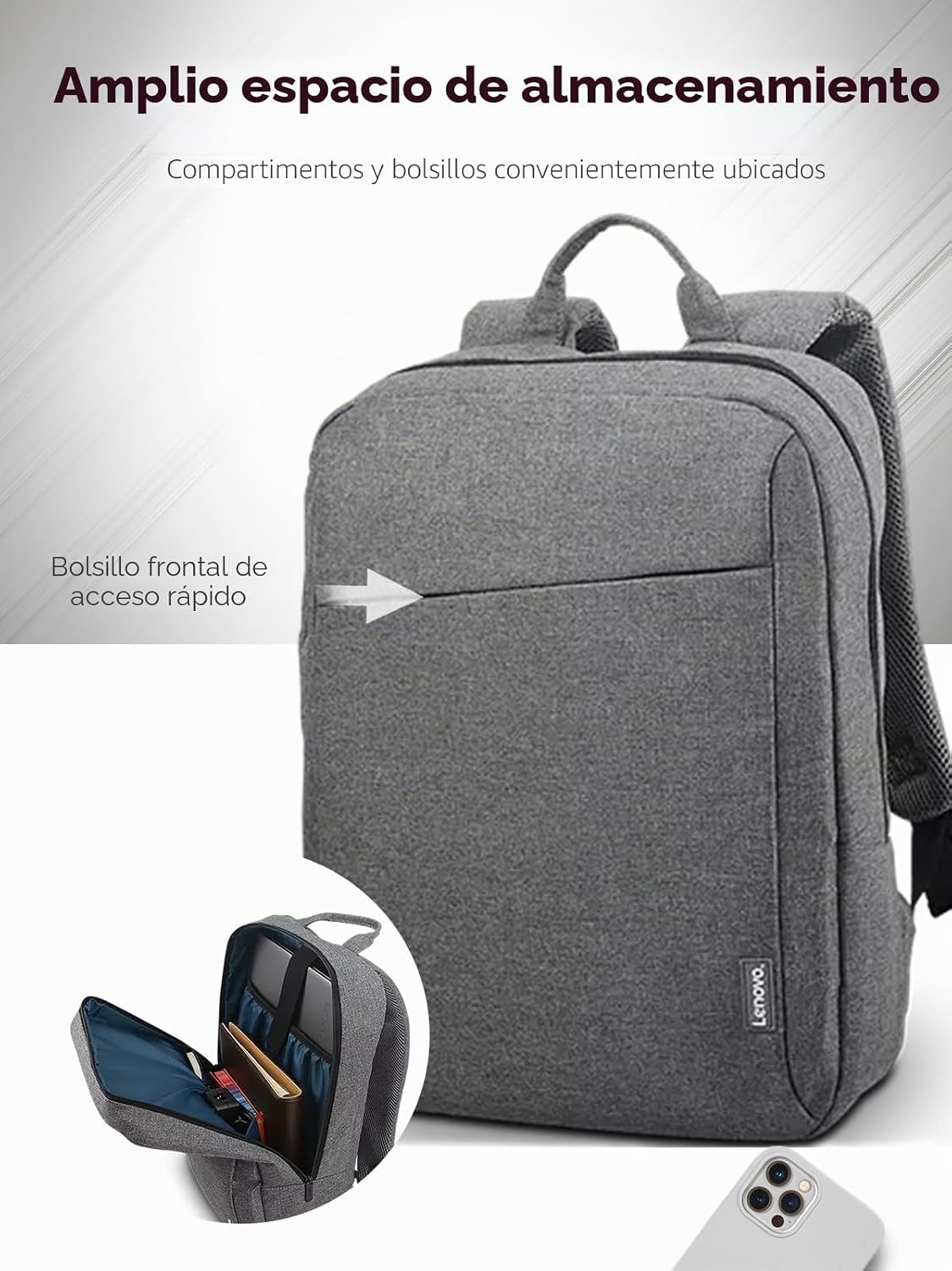 Mochila Lenovo casual para equipos portátiles de 39,6 cm (15,6″) B210 (Color Gris) 3