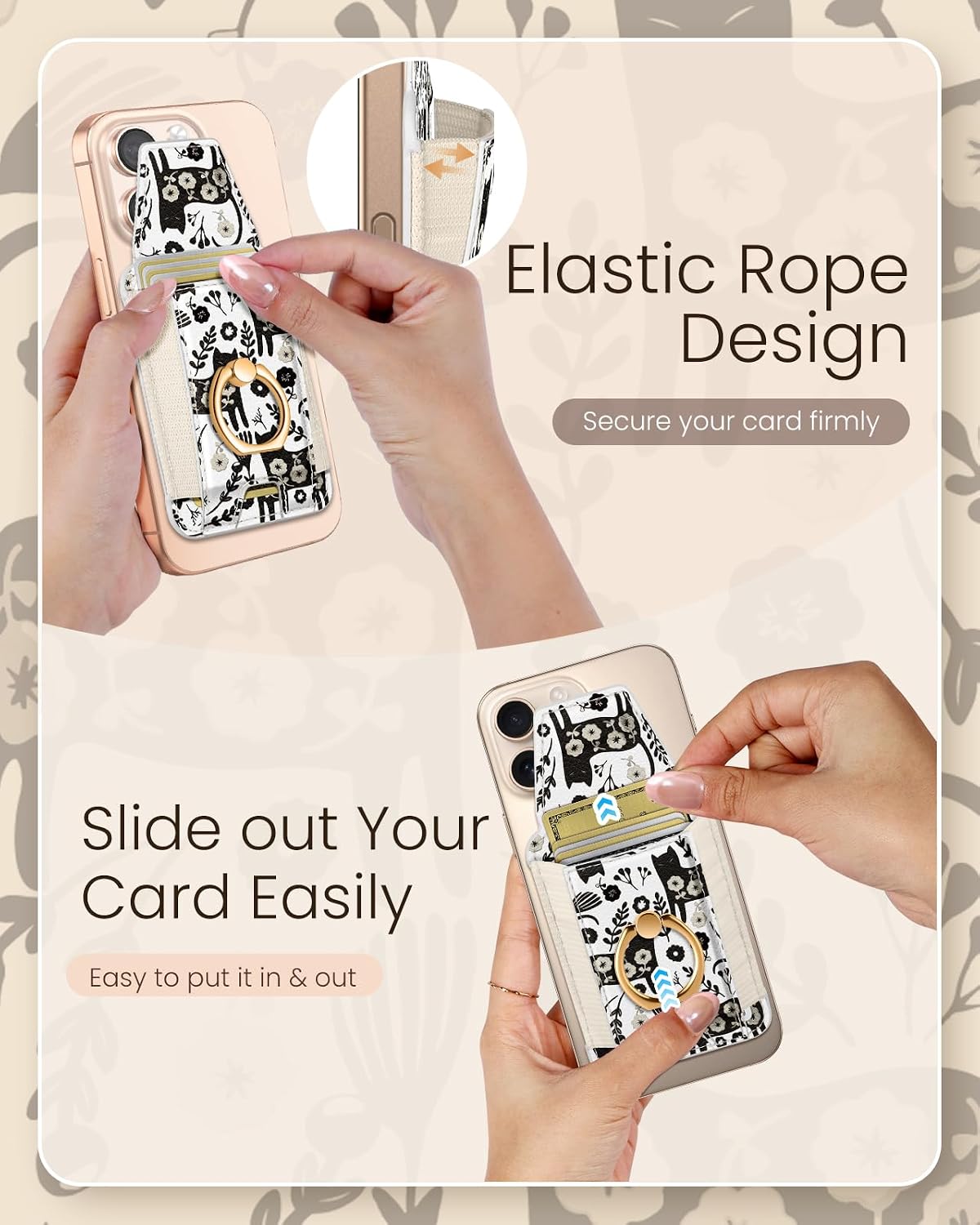 Shorogyt Compatible with Magsafe Wallet with Grip Magnetic Card Holder - Cute Phone Wallets with Ring Stand for iPhone 17/16/15/14/13/12 Series for Women Girls, Fit 7 Cards, Balck Cat
