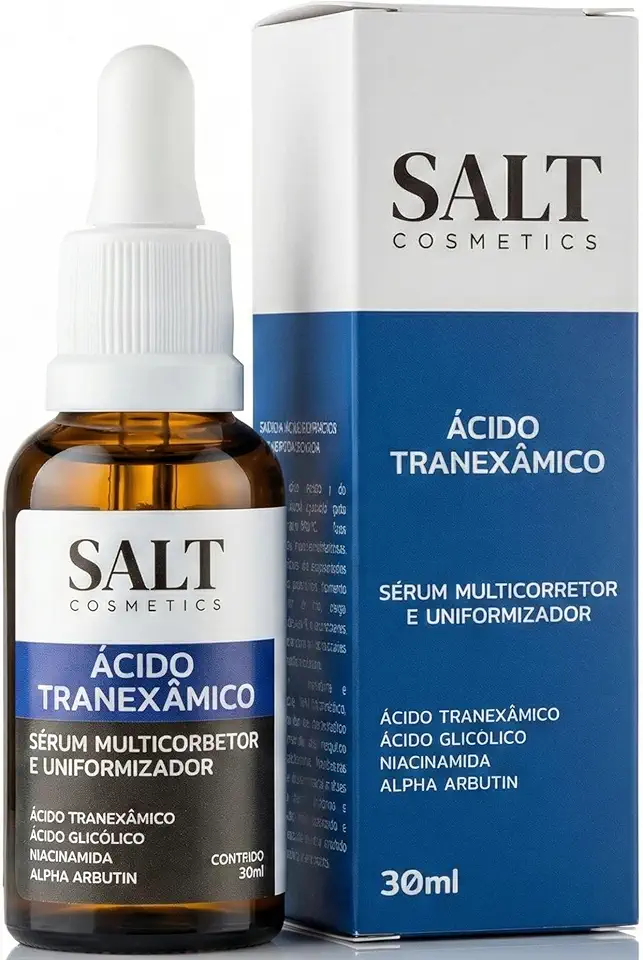 Sérum Clareador Multicorretor com Ácido Tranexâmico 6%, Ácido Glicólico 10%, Niacinamida 5% e Alpha Arbutin – Reduz Manchas e Melasma 30 ml – Salt Cosmetics
