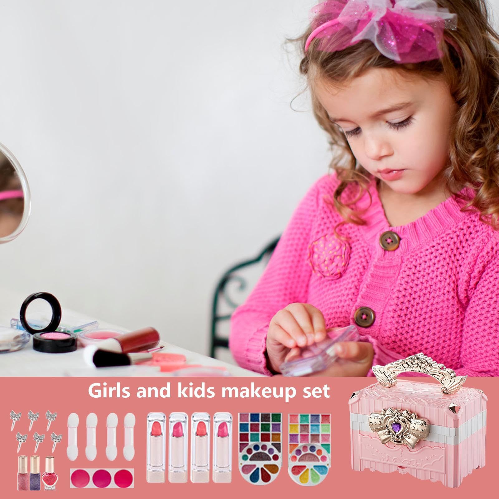 Kit di trucco fittizio per – Smalto per unghie lavabile e rossetto lavabile, set trucco fittizio salone di bellezza per ragazze – per feste di compleanno Cosplay Natale ragazze 3 10 anni