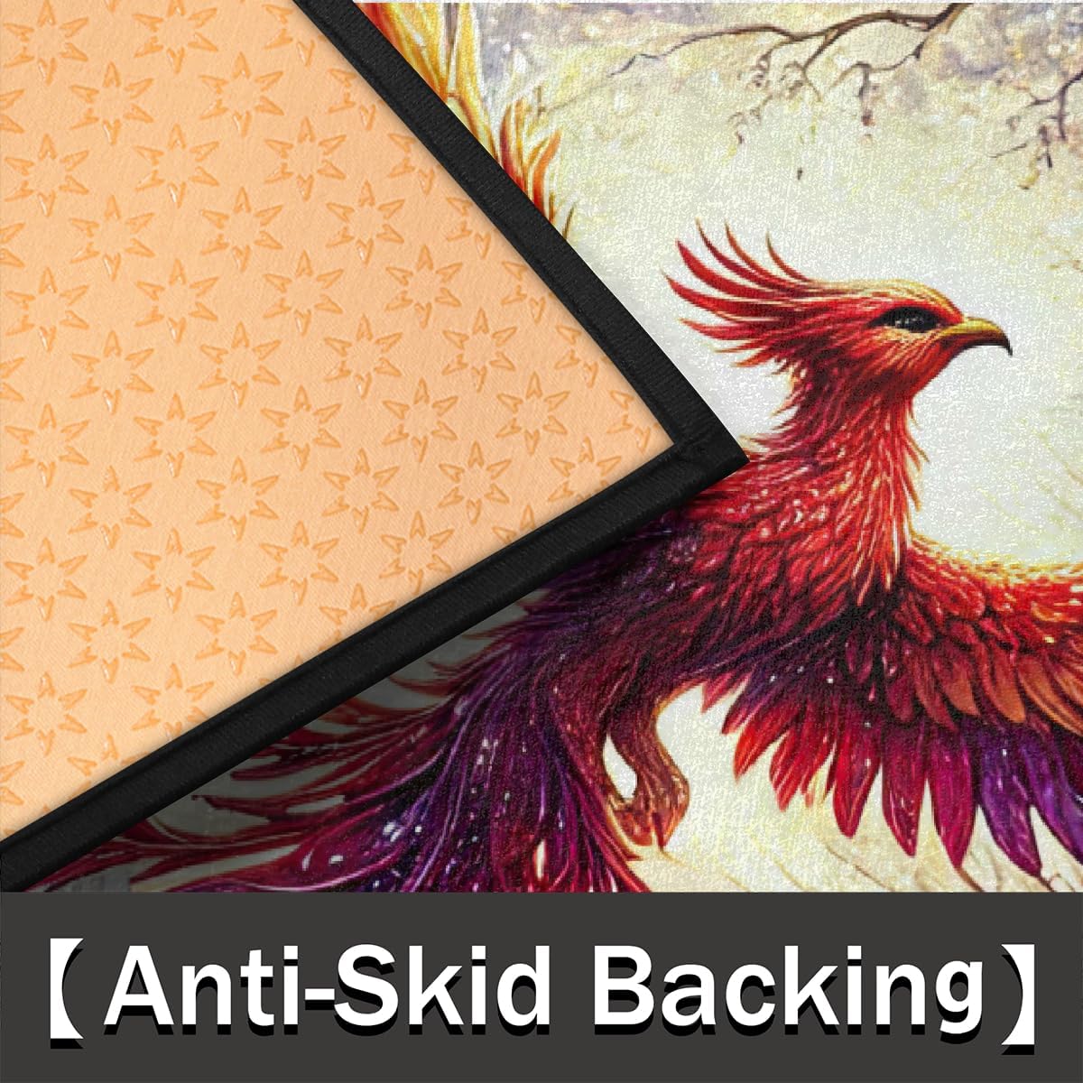 Half Round Door Mat Purple Galaxy Phoenix Animal Half Moon Rug Washable Phoenix Forest Half Circle Area Rugs Indoor Entrance Non Slip Semi Circle Bathroom Rugs for Kithen Bedroom Fireplace Decor