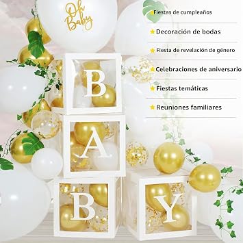 4 Decorative Party Boxes – Balloon Boxes 30 x 30 x 30 cm – Cardboard Material – with Letters – for Birthday and Party Backdrop Decoration