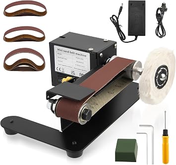 Mini Electric Belt Sander, 7-Stage Adjustable Polishing Machine, 250 W Polishing Belt Sander with 20 330x30 mm Sanding Belts, Sanding and Polishing Discs
