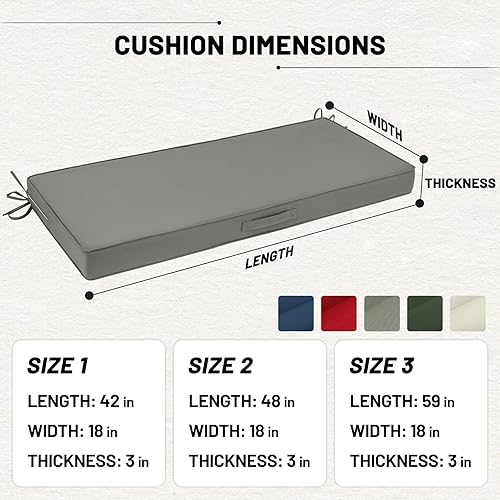 Miniatura 4 de Lokex Cojín de banco, 48 x 18 pulgadas, impermeable, doble tubería, para muebles de exterior, cojines antideslizantes para asiento de ventana de