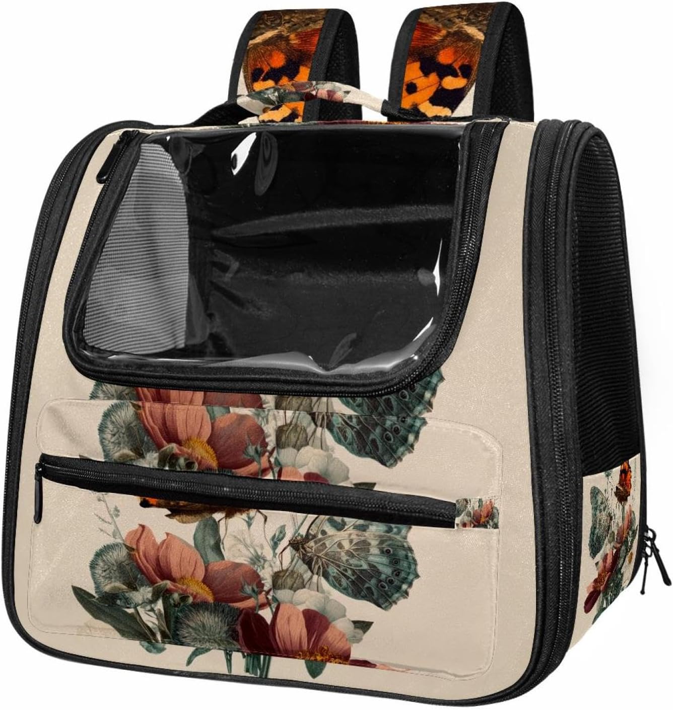 Portable Travel pet Backpack Carrier Hamster Bag Small Dog cat Carrier Breathable Hang Bag, Butterflies and Wild Flowers (1)