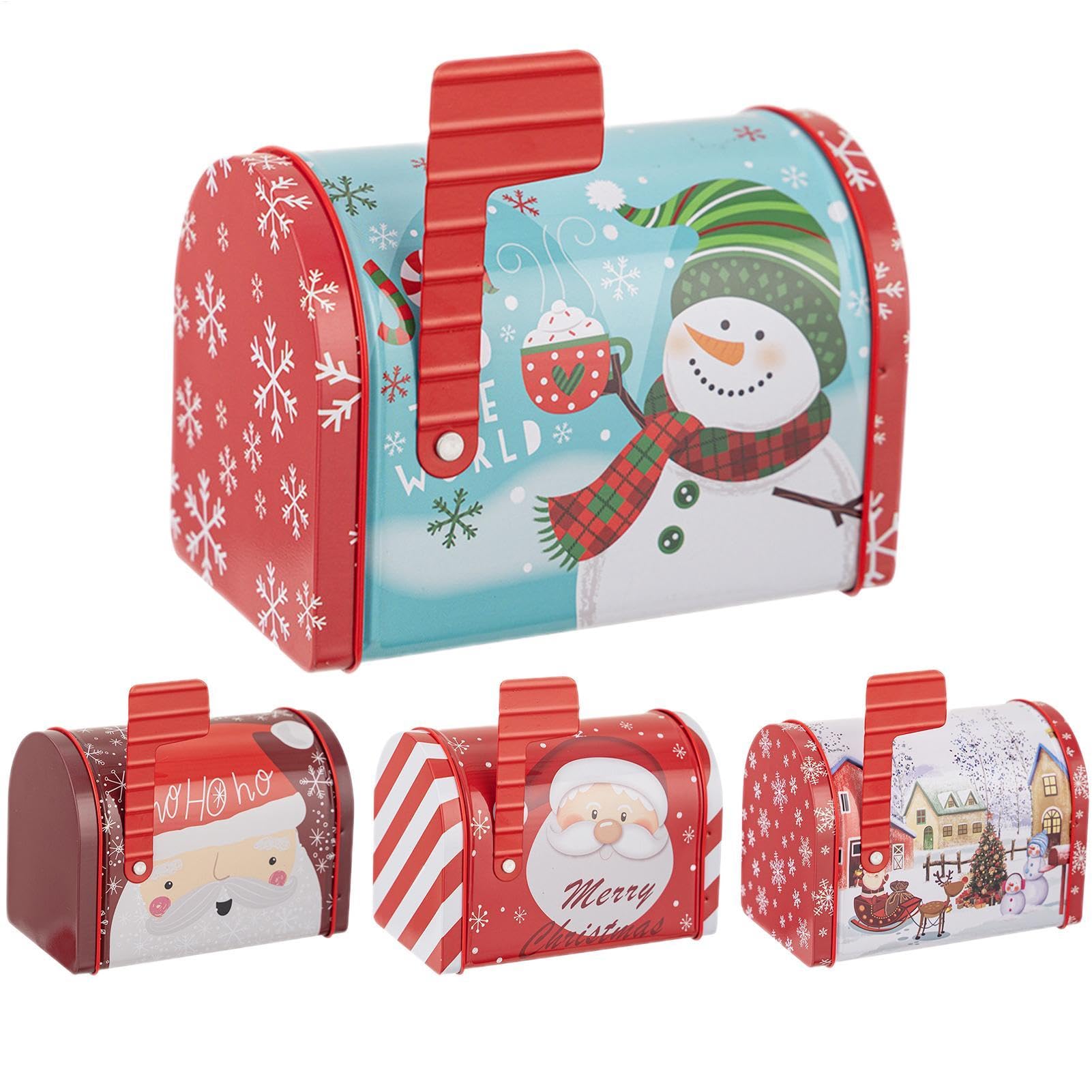 Latas navideñas decorativas y buzón de lata para caramelos o chocolates