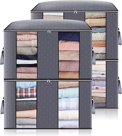 NEWSONA Aufbewahrungstaschen 3er Set 90L - Unterbett Organizer Mit Sichtfenster