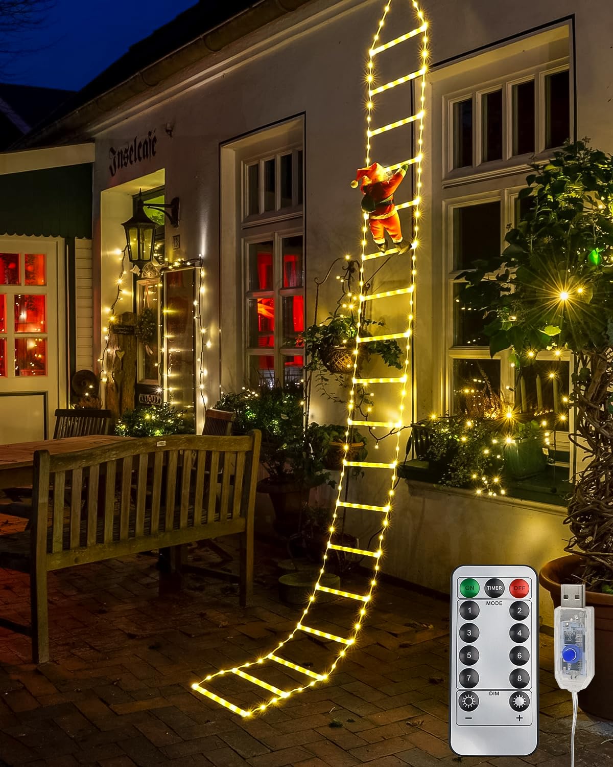 Amazon.co.jp: はしごサンタクロース【338LED球 3m USB式 & リモコン