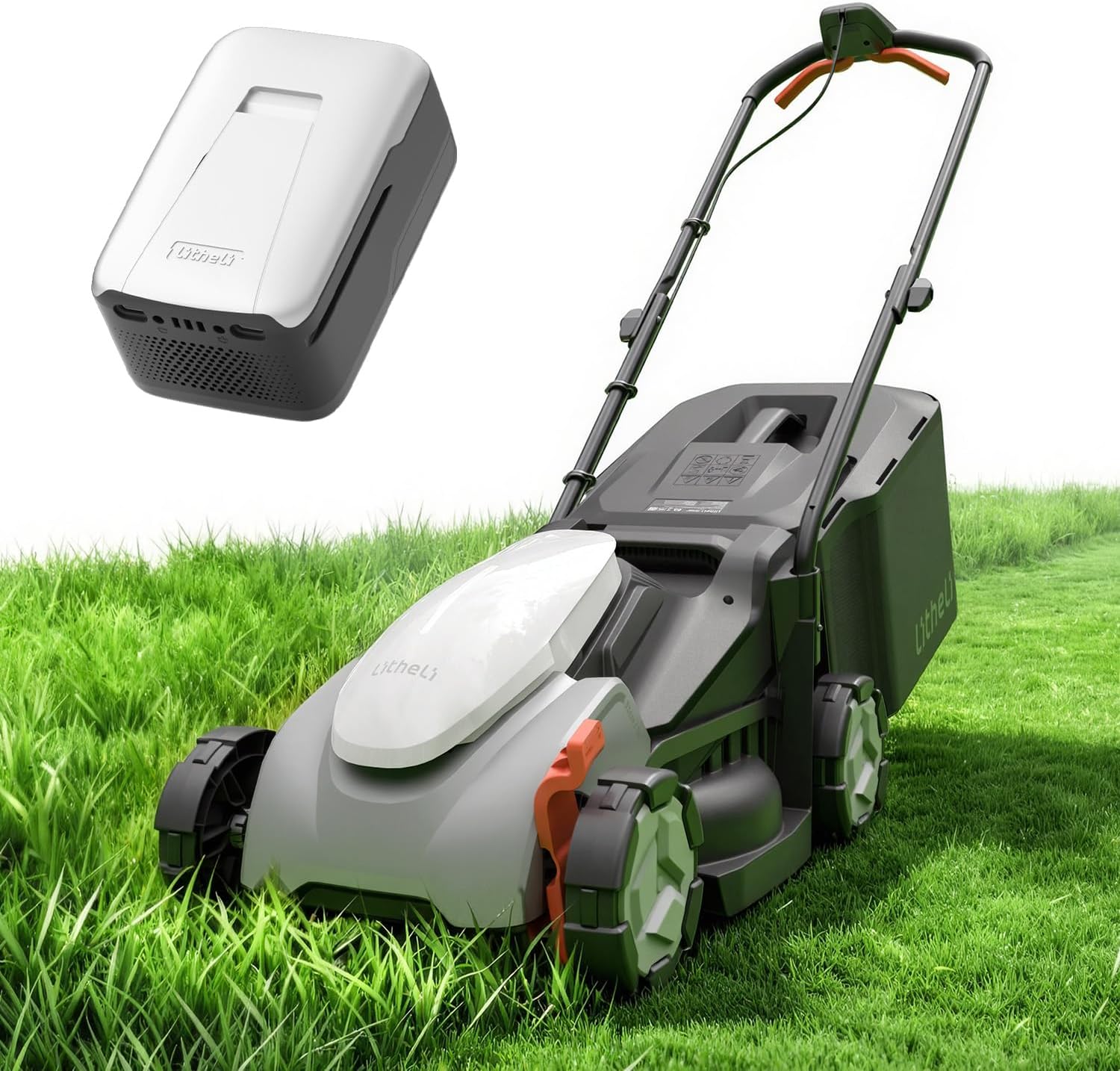 Litheli 14 Inch Battery Lawn Mower with 8.0Ah Long Runtime Battery, Brushless