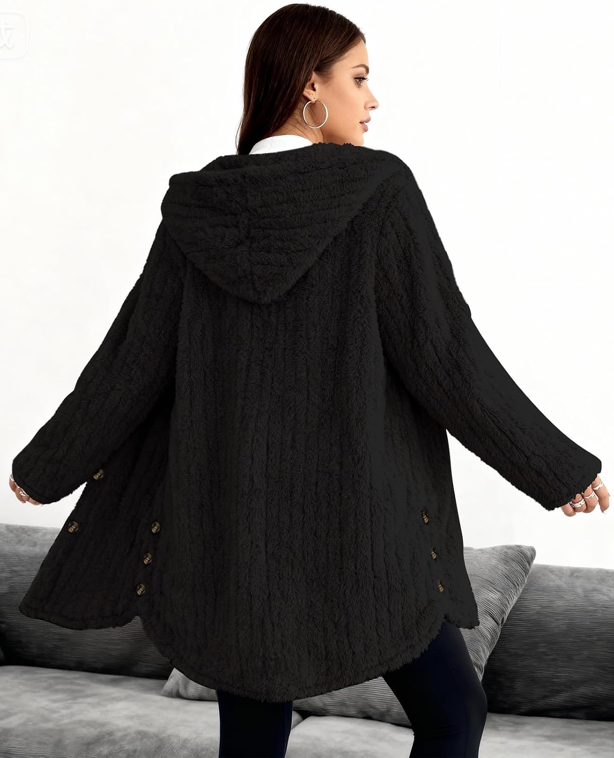 Kissonic Women's Fleece Jacket Hooded Fuzzy Sherpa Cardigan Warm Cozy Casual Outerwear for Women