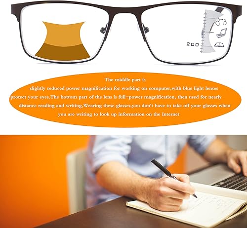 Miniatura 4 de Gafas de lectura progresivas multifocal, antiluz azul, lectores elegantes para hombres 2.5x