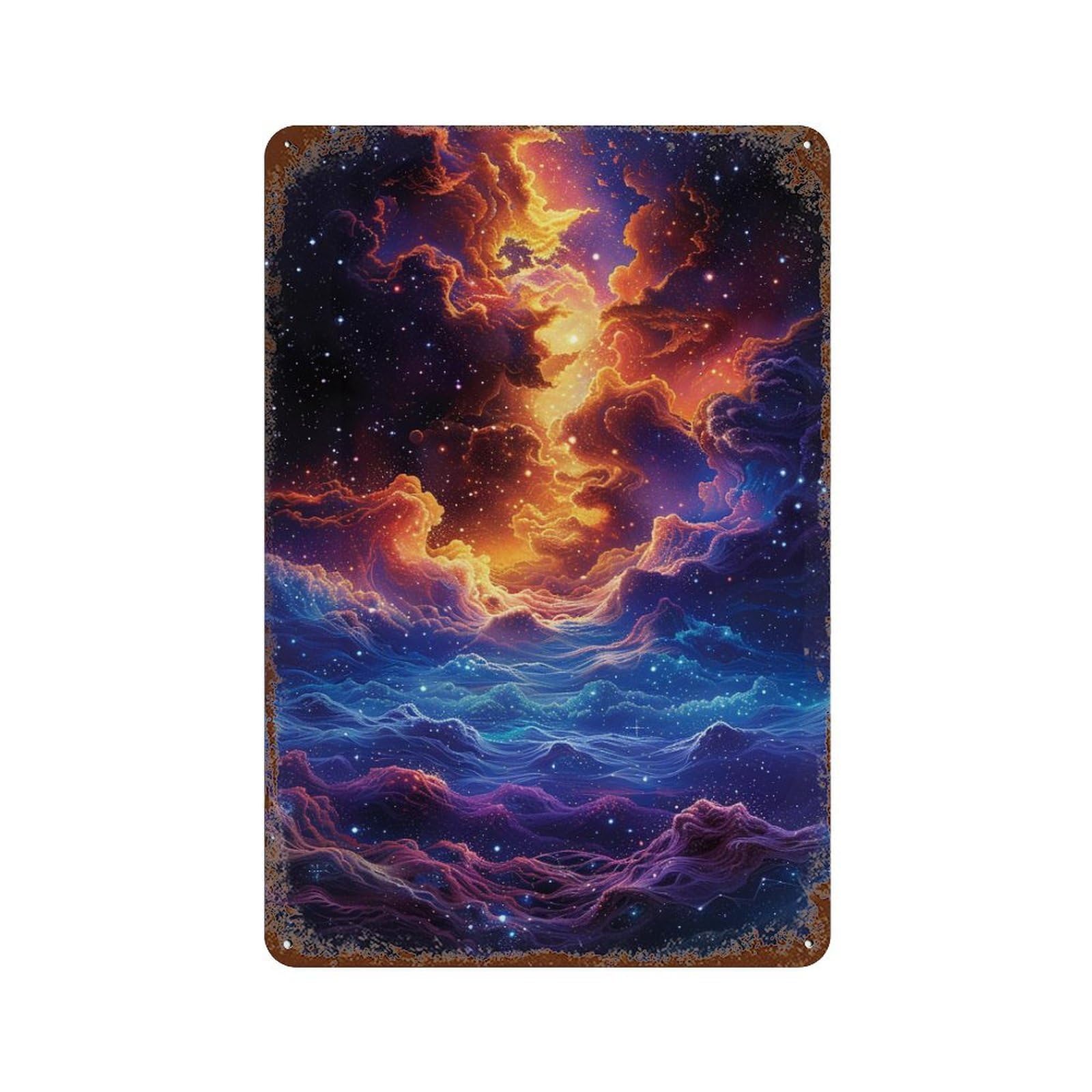 Cosmic Nebula Painting Vintage Rust Metal Sign 11.8"x7.9", for Patio, Garden Room And Bar Decor, Novelty Wall Decor