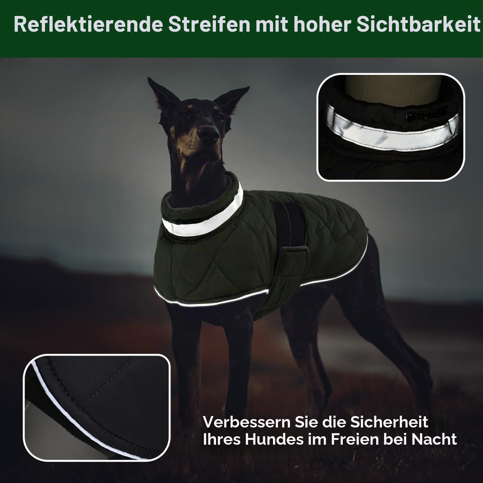 ASENKU Hundemantel Winter XL – Wasserdicht & Winddicht für Grosse Hunde | Fleecegefüttert, Reflektoren, verstellbarer Riemen. Warm Hundejacke für Border Collie, Boxer winterliche Spaziergänge