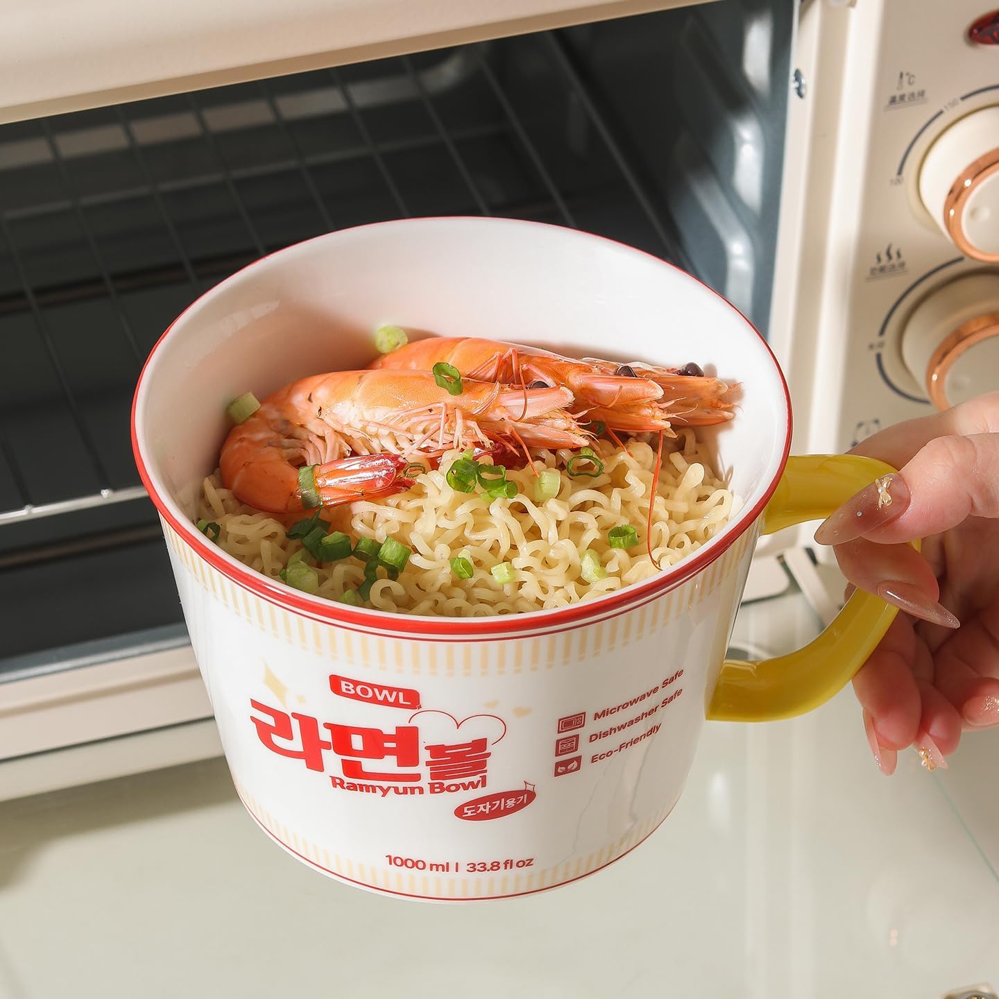 34 OZ Ceramic Ramen Bowl with Lid Instant Ramen Noodle Bowl Large Bowl with Handle for Ramen, Rice, Pho, Soup, and Pasta, Dishwasher Safe and Microwaveable Safe Ramen Lovers Gift, Red image 5
