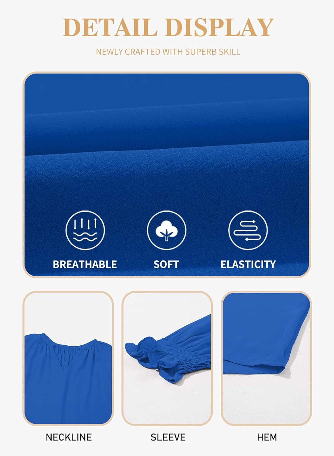 Eytino Womens Plus Size Tops Sexy V Neck Smocked Long Sleeve Casual Chiffon Blouse Flowy Work Shirts(1X-5X) - Image 5