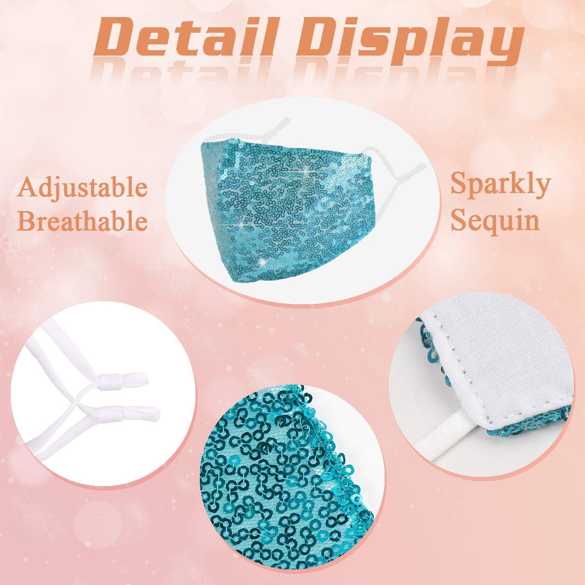 Rhinestone Sequin Bling Face Mask with Adjustable Ear Loops Lanyard Strap Clip for Women,Red Sparkle Glitter Diamond Bedazzled Crystal Decorative Cloth Covering Washable Reusable