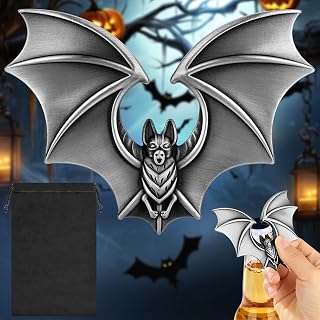 LKKCHER Bat Bottle Opener, Gothic Gift for Men Dad Grandpa, Perfect Birthday Fathers Day Halloween Christmas Gifts for Men Women, Silver Bat-Shaped Bar Accessory with Gift Bag
