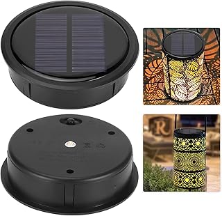 2 pcs Solar Light Replacement Top for Outdoor Hanging Lanterns, Top Size 4.13 inch Warm White LED Solar Panel Lantern Lid Lights Parts, DIY Home Garden Night Decor Patio Lighting(COLOR:Black Upgraded)