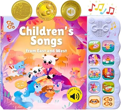 GO GO Children's Songs from East and West 8 Baby Songs, Musical Book for Toddlers 1-3, Nursery Rhyme Books, Talking Features, Singing Toys and Music for Early Learning and Entertainment