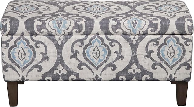 HomePop 36" Storage Ottoman Bench with Hinged Lid - Slate Damask