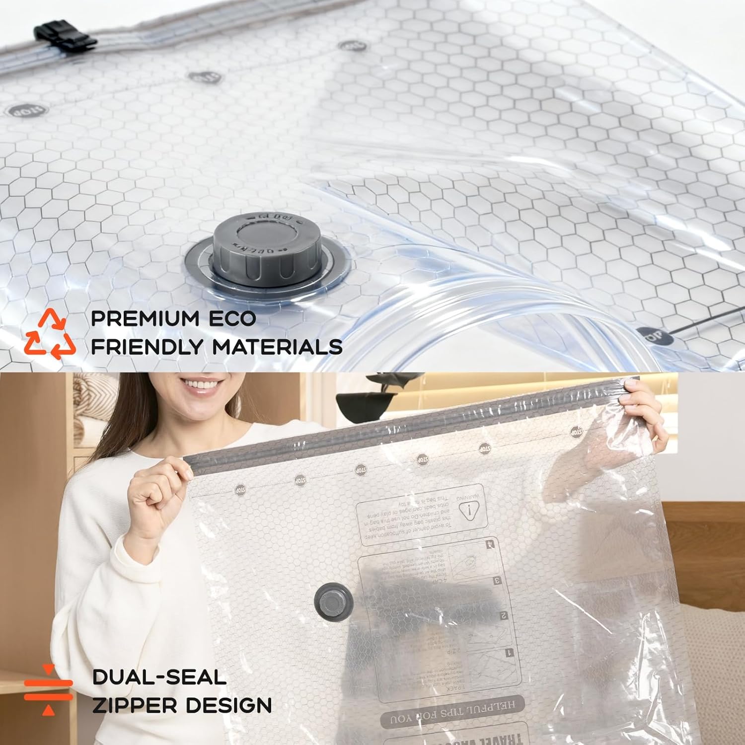 Vacuum Bags for Clothing with Rechargeable Air Pump, 15 Pack Vacuum Seal Bags for Travel, Space Saver Bags for Luggage and Suitcases, Compression Packing Bags in Multiple Travel Size - Image 6