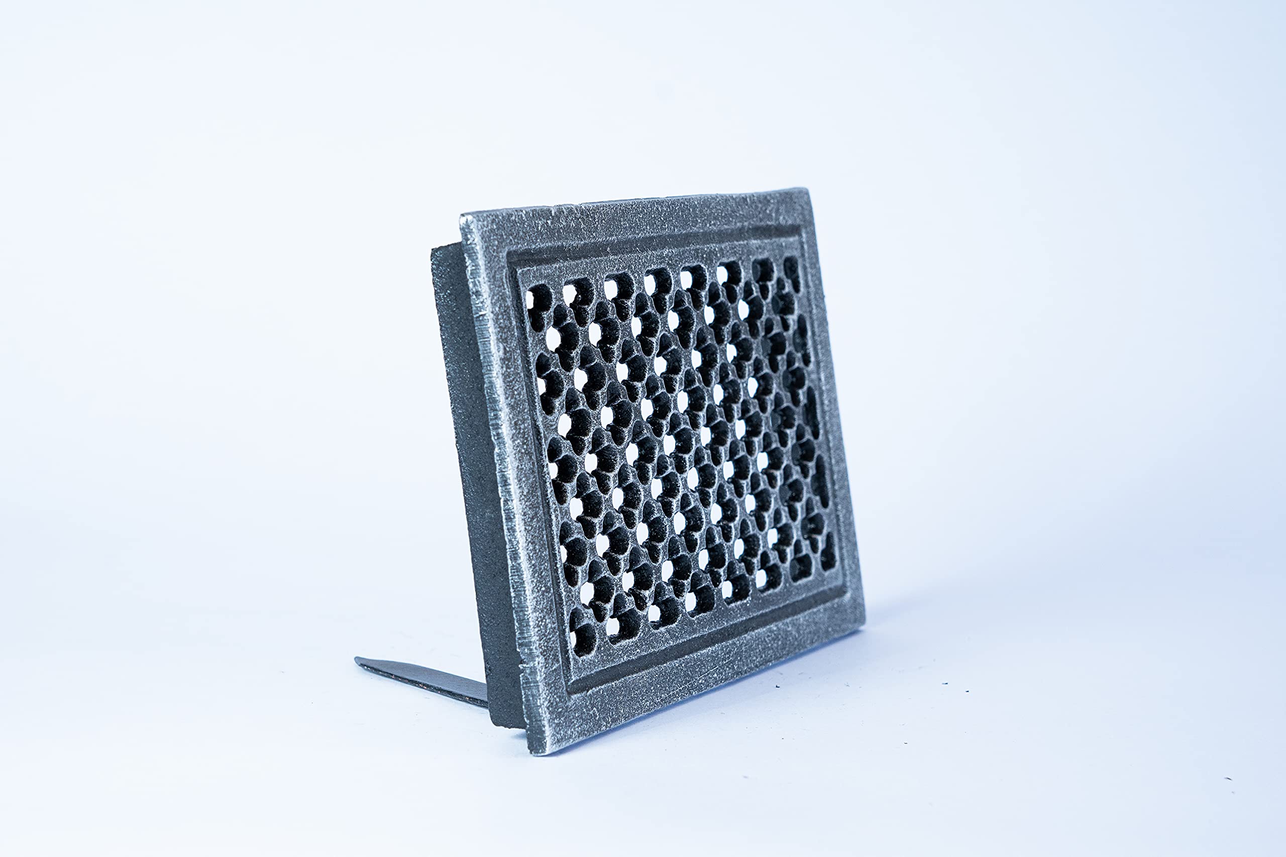 SEZAM Griglia di ventilazione in ghisa 22,3 x 2,3 x 15,5 cm, per stufe in maiolica, forni a legna e caminetti - griglia per aria calda- griglia d'ariaper stufa, verniciato argento antico