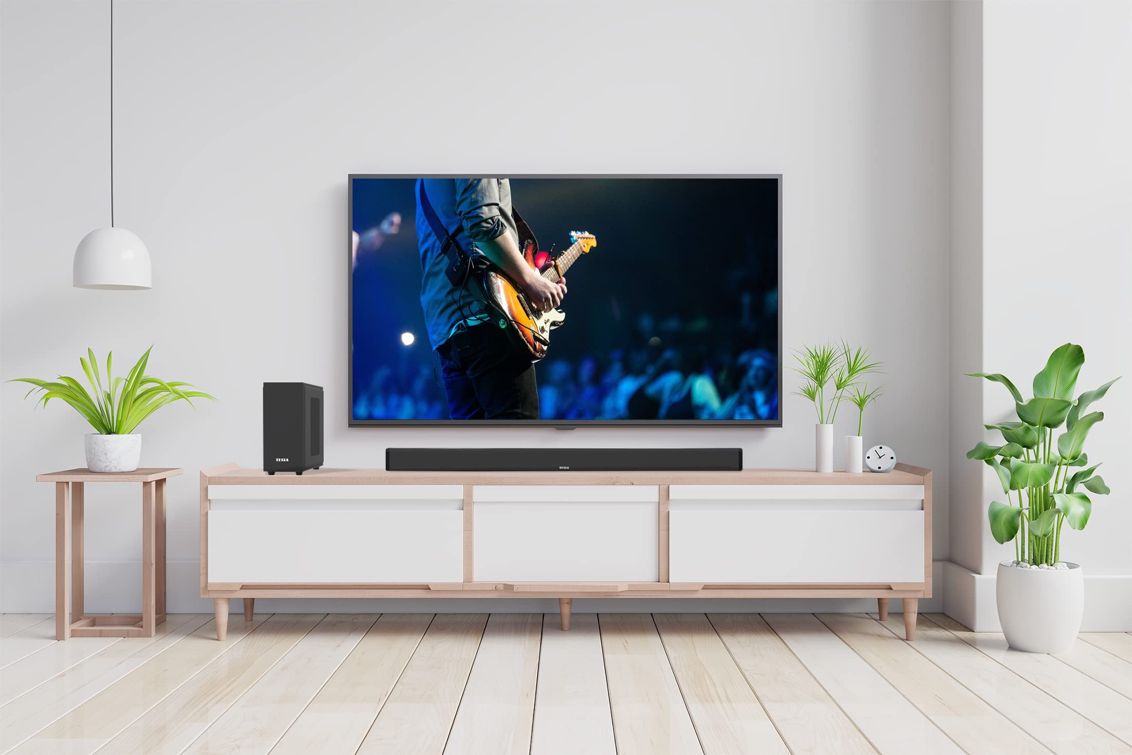 Tesla PrimeSound HQ-880 - Soundbar moderna con subwoofer per bassi profondi, potenza musicale totale 200 W, Bluetooth, scheda SD, ingresso USB